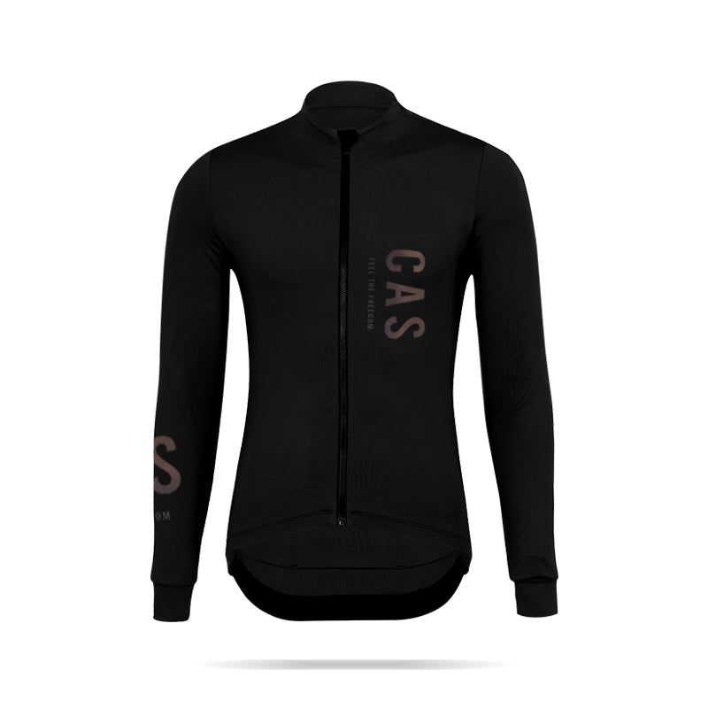 CAS Feel the Freedom men's black long sleeve thermal jersey.  Grey to colourful reflective. Full zip.