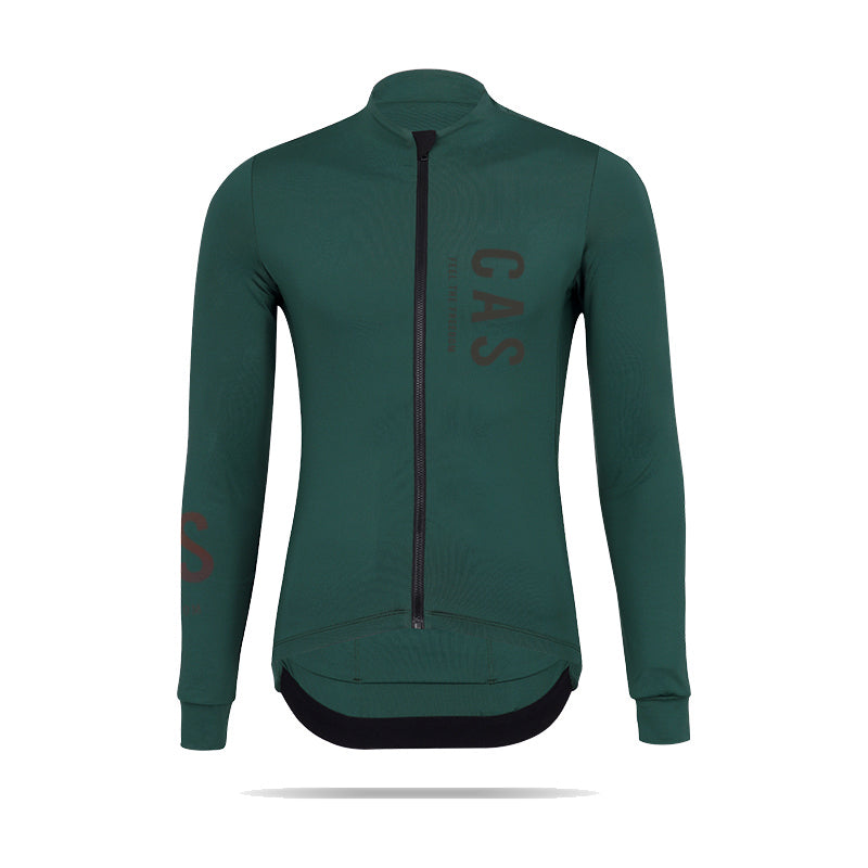 Men's green long sleeve thermal jersey. Winter collection. CAS Feel the Freedom grey to colourful reflective logo.