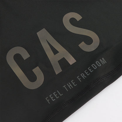 Black bib leggings, CAS Feel the Freedom grey to colourful reflective logo.