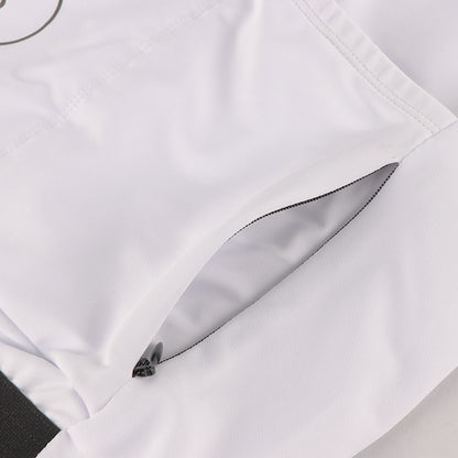 Men's white cycling long sleeve thermal jersey rear zip pocket.