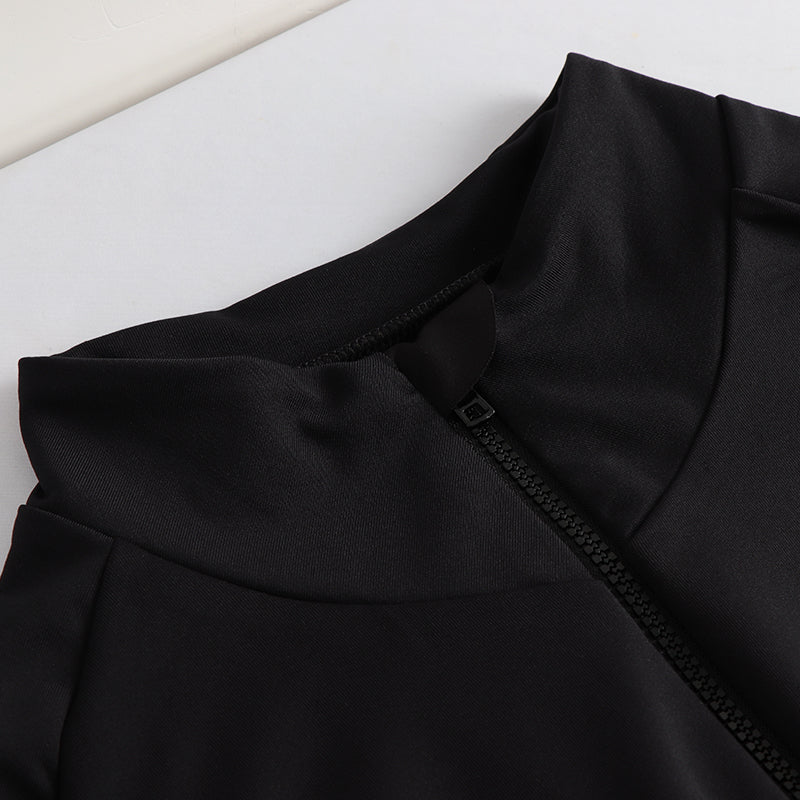 Men's black long sleeve thermal jersey high collar. Full YKK zip.