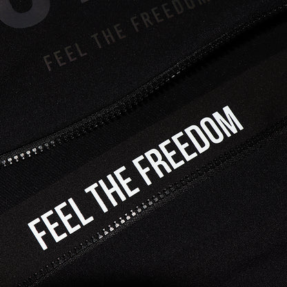 CAS Feel the Freedom hidden message. YKK full zip. Men's black long sleeve thermal jersey. Grey to colourful reflective logo.