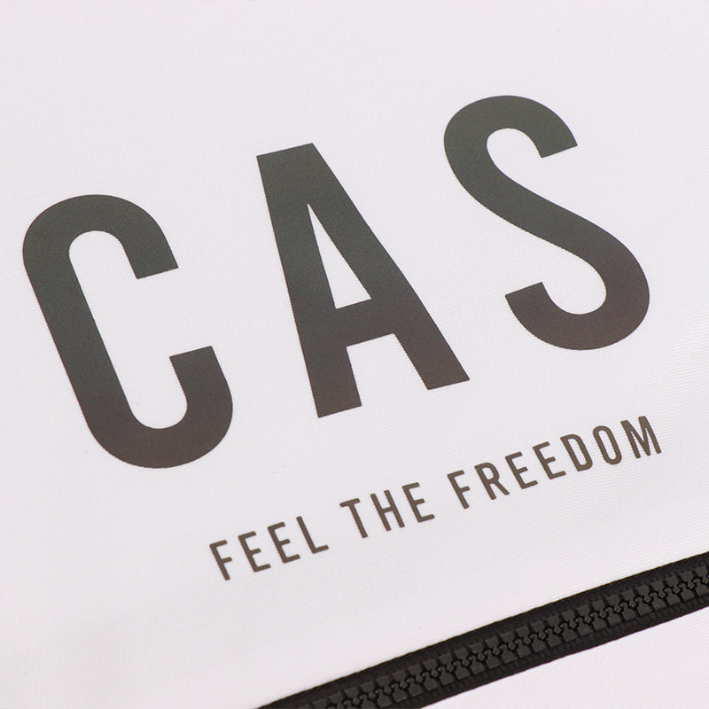 CAS Feel the freedom grey logo to colourful reflective. Men's white cycling long sleeve thermal jersey.