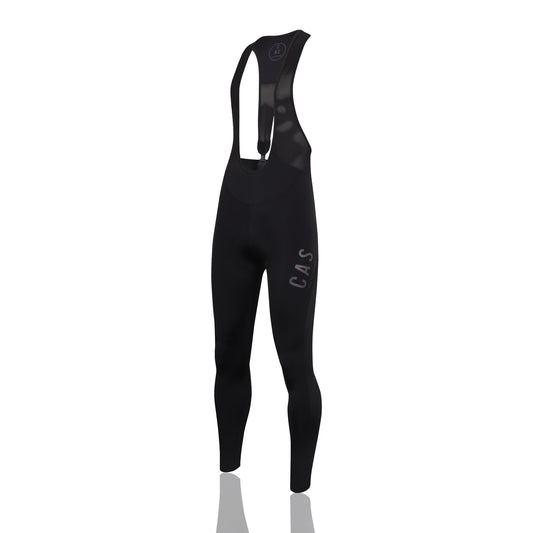 Men's black magnetic buckle bib leggings. CAS Feel the Freedom reflective logo.