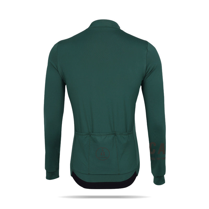 3 back pockets and zip pocket. Men's green long sleeve thermal jersey. Winter collection. CAS Feel the Freedom grey to colourful reflective logo.
